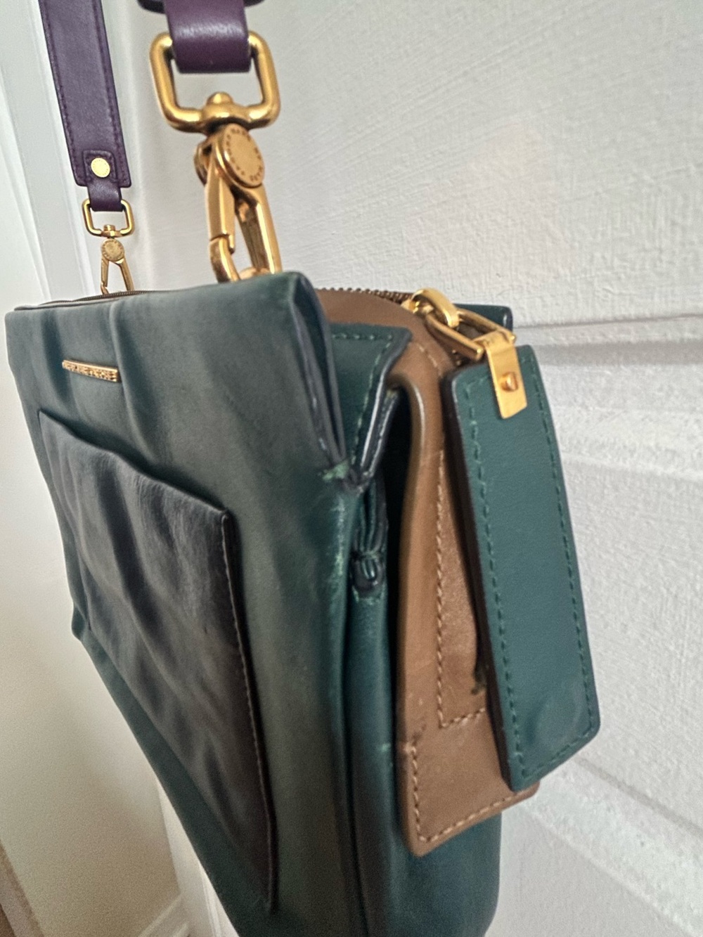 Marc by Marc Jacobs Colorblock Leather Crossbody Bag Teal Navy Purple - Picture 5 of 15